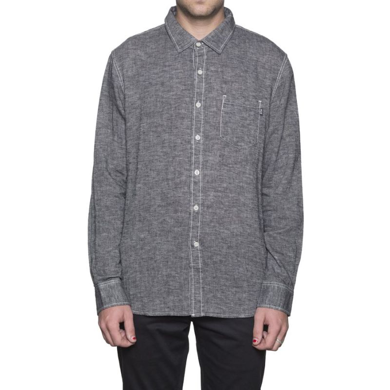 Сорочка HUF Course L/S Chambray shirt black